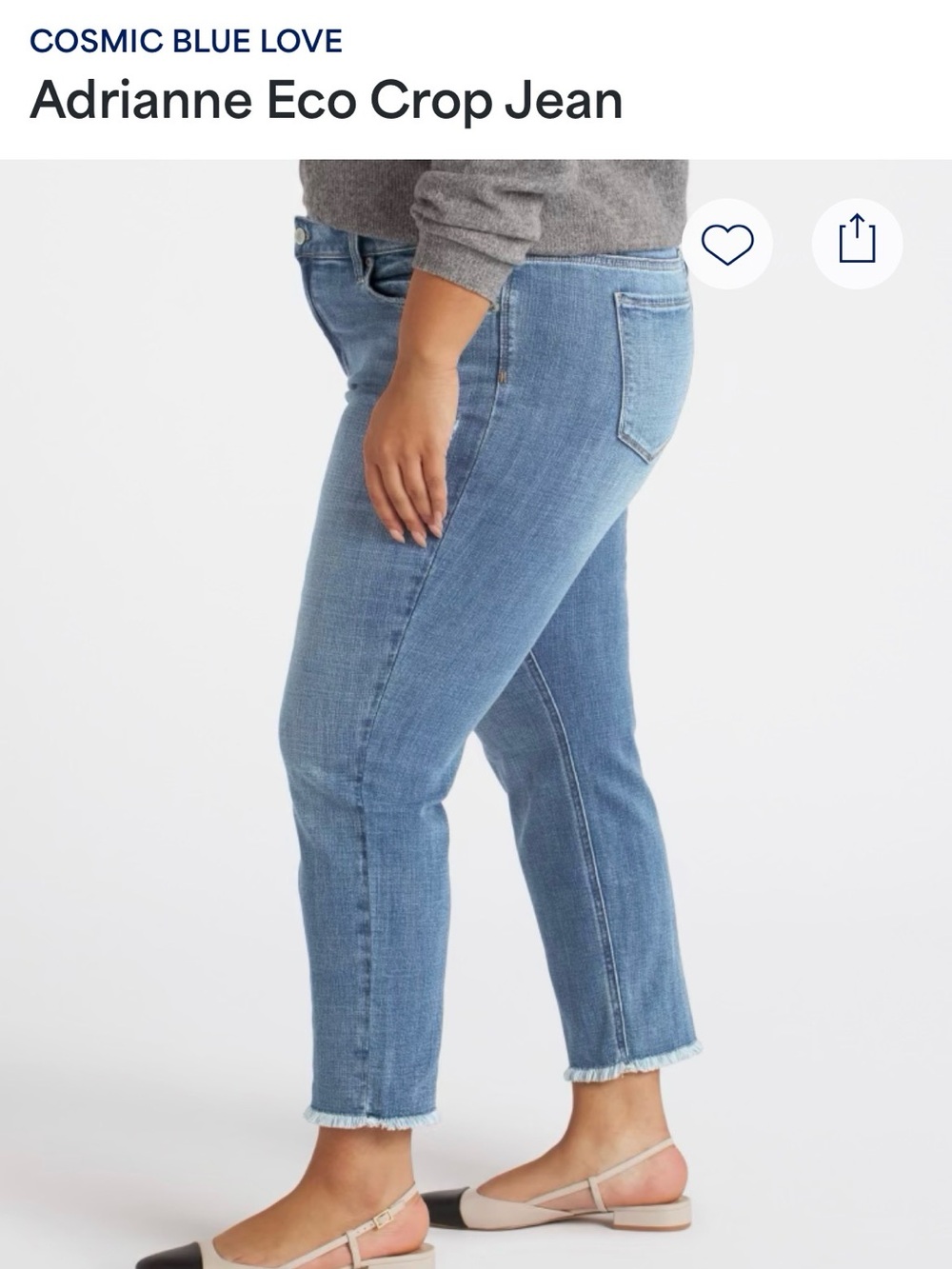 Cosmic Blue Love Adrianne Eco Crop Jeans – Size 22W – Distressed Raw Hem